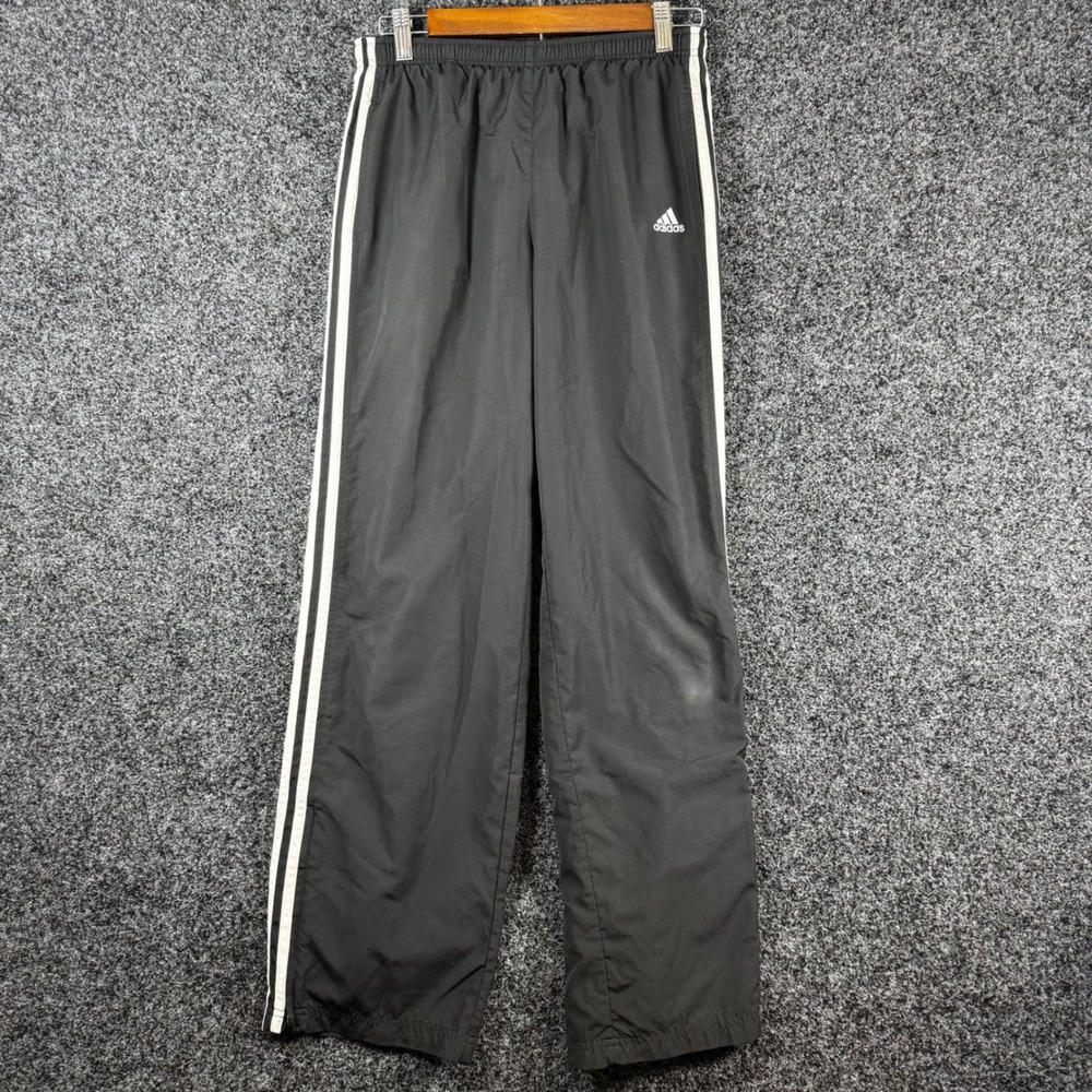 Adidas Mens Black White 3-Stripe Wind Track Pants Straight Leg Ankle Zip Large